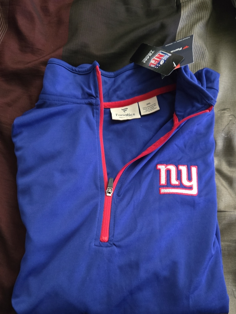 Fanatics Men's New York Giants Royal Blue Quarter-Zip with Red Trim